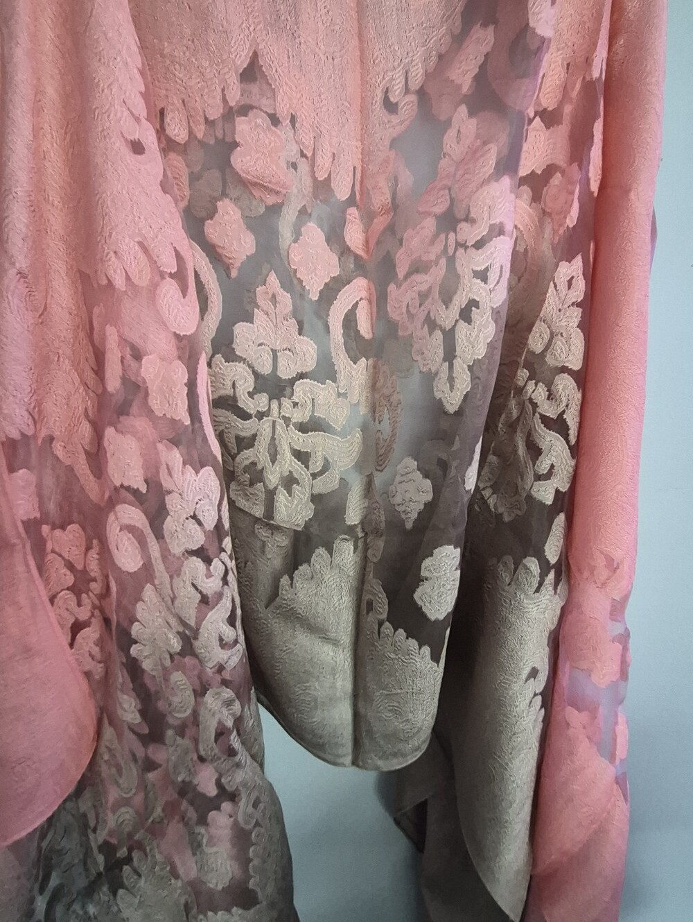 Pink and Beige Floral Lace Overlay Scarf/Shawl
